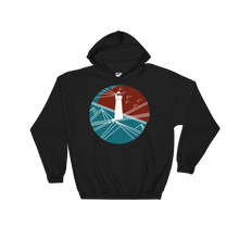 Lighthouse Unisex Hooded Sweatshirt, Collection Fjaka-Black-S-Tamed Winds-tshirt-shop-and-sailing-blog-www-tamedwinds-com