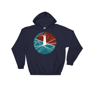 Lighthouse Unisex Hooded Sweatshirt, Collection Fjaka-Navy-S-Tamed Winds-tshirt-shop-and-sailing-blog-www-tamedwinds-com
