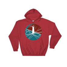 Lighthouse Unisex Hooded Sweatshirt, Collection Fjaka-Red-S-Tamed Winds-tshirt-shop-and-sailing-blog-www-tamedwinds-com