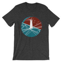 Lighthouse Unisex T-Shirt, Collection Fjaka-Dark Grey Heather-S-Tamed Winds-tshirt-shop-and-sailing-blog-www-tamedwinds-com