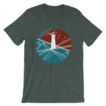 Lighthouse Unisex T-Shirt, Collection Fjaka-Heather Forest-S-Tamed Winds-tshirt-shop-and-sailing-blog-www-tamedwinds-com