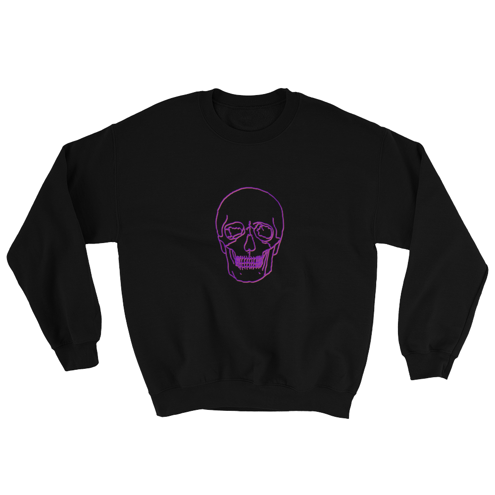 Neon Skull Unisex Crewneck Sweatshirt, Collection Jolly Roger-Black-S-Tamed Winds-tshirt-shop-and-sailing-blog-www-tamedwinds-com