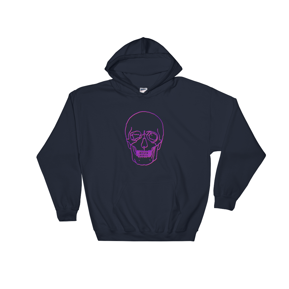 Neon Skull Unisex Hooded Sweatshirt, Collection Jolly Roger-Navy-S-Tamed Winds-tshirt-shop-and-sailing-blog-www-tamedwinds-com