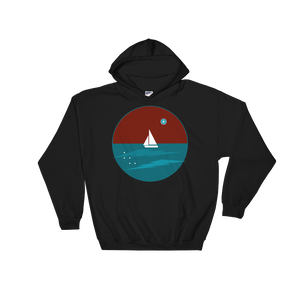 Northern Star Unisex Hooded Sweatshirt, Collection Fjaka-Black-S-Tamed Winds-tshirt-shop-and-sailing-blog-www-tamedwinds-com