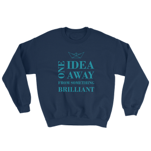 One Idea Away Unisex Crewneck Sweatshirt, Collection Origami Boat-Navy-S-Tamed Winds-tshirt-shop-and-sailing-blog-www-tamedwinds-com