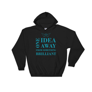 One Idea Away Unisex Hooded Sweatshirt, Collection Origami Boat-Black-S-Tamed Winds-tshirt-shop-and-sailing-blog-www-tamedwinds-com