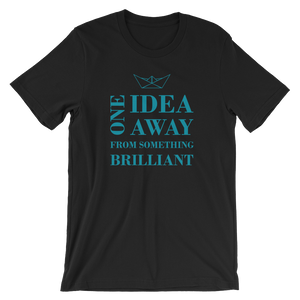 One Idea Away Unisex T-Shirt, Collection Origami Boat-Black-S-Tamed Winds-tshirt-shop-and-sailing-blog-www-tamedwinds-com