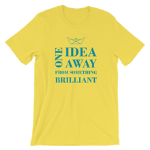 One Idea Away Unisex T-Shirt, Collection Origami Boat-Yellow-S-Tamed Winds-tshirt-shop-and-sailing-blog-www-tamedwinds-com