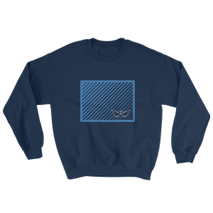 Paper Boat Unisex Crewneck Sweatshirt, Collection Origami Boat-Navy-S-Tamed Winds-tshirt-shop-and-sailing-blog-www-tamedwinds-com
