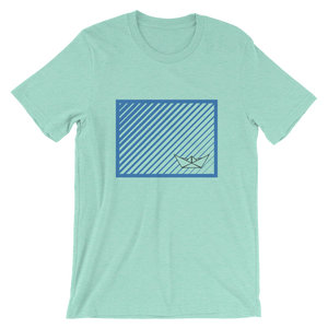 Paper Boat Unisex T-Shirt, Collection Origami Boat-Heather Mint-S-Tamed Winds-tshirt-shop-and-sailing-blog-www-tamedwinds-com