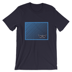 Paper Boat Unisex T-Shirt, Collection Origami Boat-Navy-S-Tamed Winds-tshirt-shop-and-sailing-blog-www-tamedwinds-com