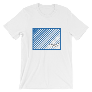 Paper Boat Unisex T-Shirt, Collection Origami Boat-White-S-Tamed Winds-tshirt-shop-and-sailing-blog-www-tamedwinds-com