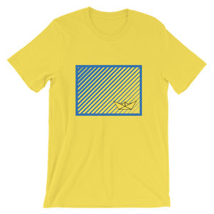 Paper Boat Unisex T-Shirt, Collection Origami Boat-Yellow-S-Tamed Winds-tshirt-shop-and-sailing-blog-www-tamedwinds-com