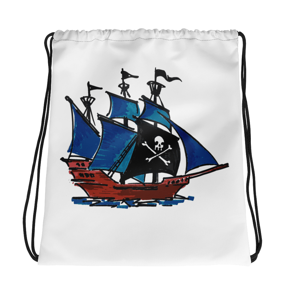 Pirate Schooner Drawstring Bag, Collection Ships & Boats-Tamed Winds-tshirt-shop-and-sailing-blog-www-tamedwinds-com