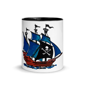 Pirate Schooner Mug With Black Color Inside 325 ml, Collection Ships & Boats-Tamed Winds-tshirt-shop-and-sailing-blog-www-tamedwinds-com