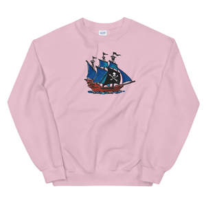 Pirate Schooner Unisex Crewneck Sweatshirt, Collection Ships & Boats-Light Pink-S-Tamed Winds-tshirt-shop-and-sailing-blog-www-tamedwinds-com