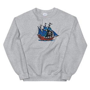 Pirate Schooner Unisex Crewneck Sweatshirt, Collection Ships & Boats-Sport Grey-S-Tamed Winds-tshirt-shop-and-sailing-blog-www-tamedwinds-com