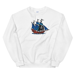 Pirate Schooner Unisex Crewneck Sweatshirt, Collection Ships & Boats-White-S-Tamed Winds-tshirt-shop-and-sailing-blog-www-tamedwinds-com