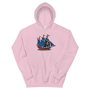 Pirate Schooner Unisex Hooded Sweatshirt, Collection Ships & Boats-Light Pink-S-Tamed Winds-tshirt-shop-and-sailing-blog-www-tamedwinds-com