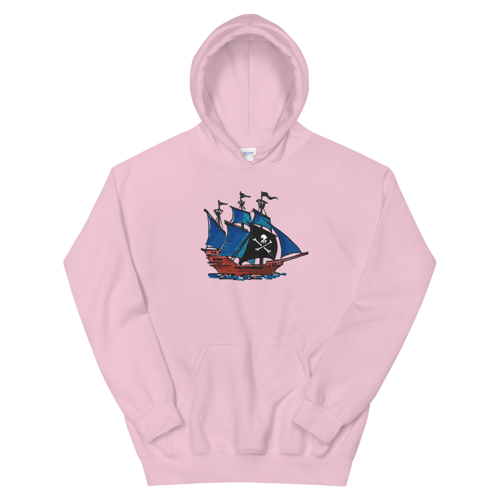 Pirate Schooner Unisex Hooded Sweatshirt, Collection Ships & Boats-Light Pink-S-Tamed Winds-tshirt-shop-and-sailing-blog-www-tamedwinds-com