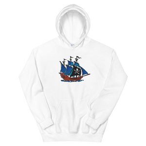 Pirate Schooner Unisex Hooded Sweatshirt, Collection Ships & Boats-White-S-Tamed Winds-tshirt-shop-and-sailing-blog-www-tamedwinds-com