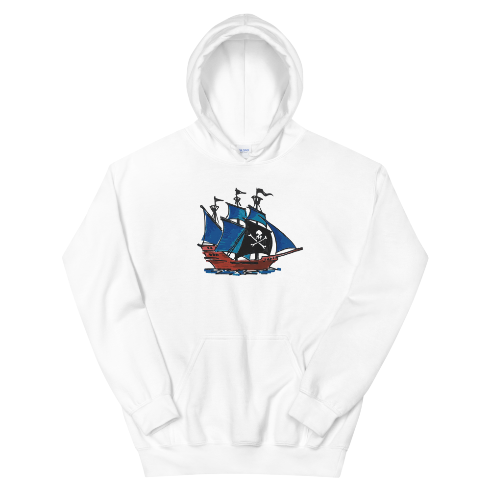 Pirate Schooner Unisex Hooded Sweatshirt, Collection Ships & Boats-White-S-Tamed Winds-tshirt-shop-and-sailing-blog-www-tamedwinds-com