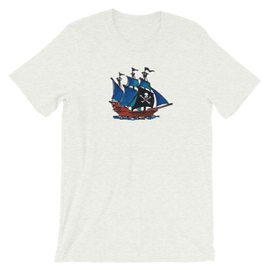 Pirate Schooner Unisex T-Shirt, Collection Ships & Boats-Ash-S-Tamed Winds-tshirt-shop-and-sailing-blog-www-tamedwinds-com