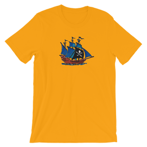 Pirate Schooner Unisex T-Shirt, Collection Ships & Boats-Gold-S-Tamed Winds-tshirt-shop-and-sailing-blog-www-tamedwinds-com