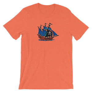 Pirate Schooner Unisex T-Shirt, Collection Ships & Boats-Heather Orange-S-Tamed Winds-tshirt-shop-and-sailing-blog-www-tamedwinds-com