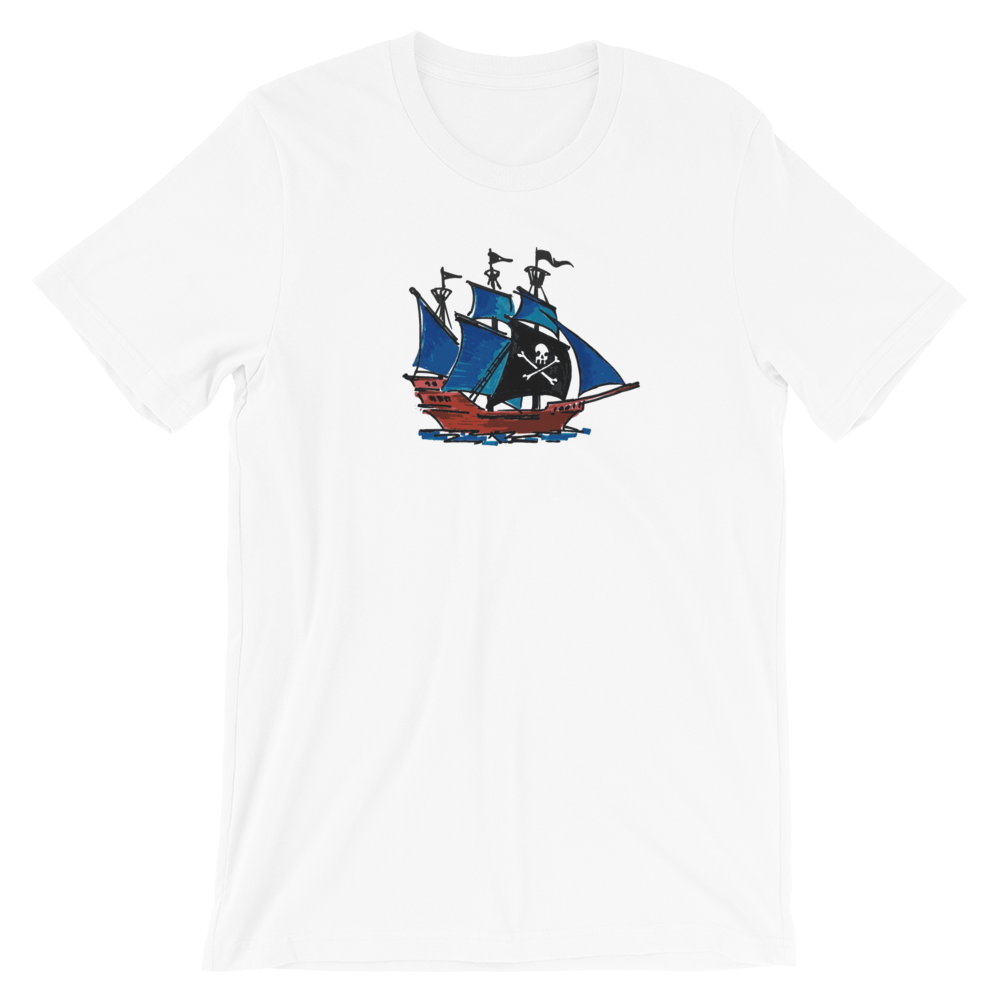 Pirate Schooner Unisex T-Shirt, Collection Ships & Boats-White-XS-Tamed Winds-tshirt-shop-and-sailing-blog-www-tamedwinds-com