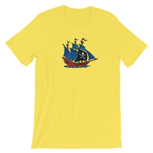 Pirate Schooner Unisex T-Shirt, Collection Ships & Boats-Yellow-S-Tamed Winds-tshirt-shop-and-sailing-blog-www-tamedwinds-com