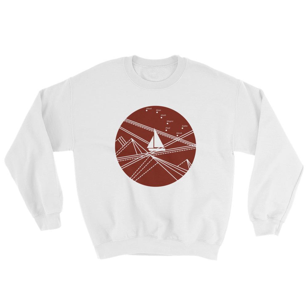 Red Stormy Big Dipper Unisex Crewneck Sweatshirt, Collection Fjaka-White-S-Tamed Winds-tshirt-shop-and-sailing-blog-www-tamedwinds-com