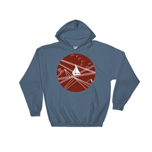Red Stormy Big Dipper Unisex Hooded Sweatshirt, Collection Fjaka-Indigo Blue-S-Tamed Winds-tshirt-shop-and-sailing-blog-www-tamedwinds-com