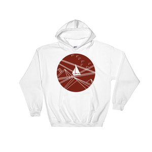 Red Stormy Big Dipper Unisex Hooded Sweatshirt, Collection Fjaka-White-S-Tamed Winds-tshirt-shop-and-sailing-blog-www-tamedwinds-com