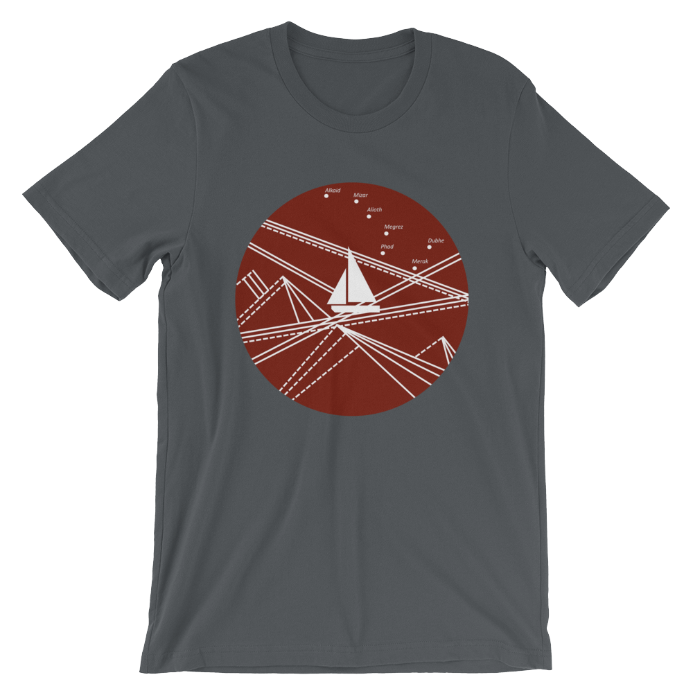 Red Stormy Big Dipper Unisex T-Shirt, Collection Fjaka-Asphalt-S-Tamed Winds-tshirt-shop-and-sailing-blog-www-tamedwinds-com