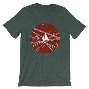 Red Stormy Big Dipper Unisex T-Shirt, Collection Fjaka-Heather Forest-S-Tamed Winds-tshirt-shop-and-sailing-blog-www-tamedwinds-com