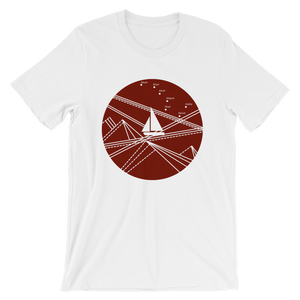 Red Stormy Big Dipper Unisex T-Shirt, Collection Fjaka-White-S-Tamed Winds-tshirt-shop-and-sailing-blog-www-tamedwinds-com