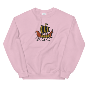 Roman Galleon Unisex Crewneck Sweatshirt, Collection Ships & Boats-Light Pink-S-Tamed Winds-tshirt-shop-and-sailing-blog-www-tamedwinds-com