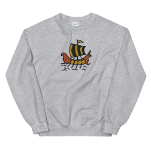 Roman Galleon Unisex Crewneck Sweatshirt, Collection Ships & Boats-Sport Grey-S-Tamed Winds-tshirt-shop-and-sailing-blog-www-tamedwinds-com