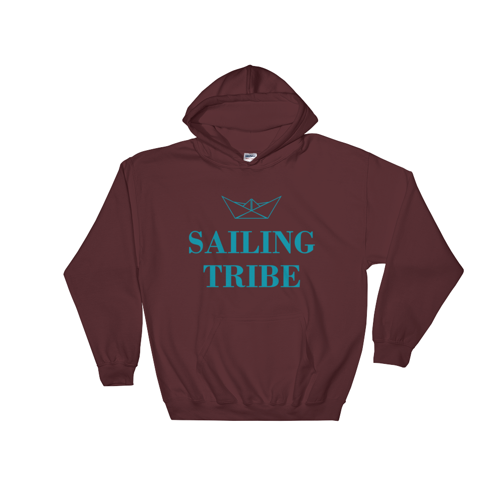 Sailing Tribe Unisex Hooded Sweatshirt, Collection Origami Boat-Maroon-S-Tamed Winds-tshirt-shop-and-sailing-blog-www-tamedwinds-com