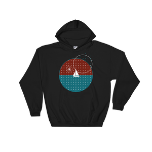 Starry Night Unisex Hooded Sweatshirt, Collection Fjaka-Black-S-Tamed Winds-tshirt-shop-and-sailing-blog-www-tamedwinds-com