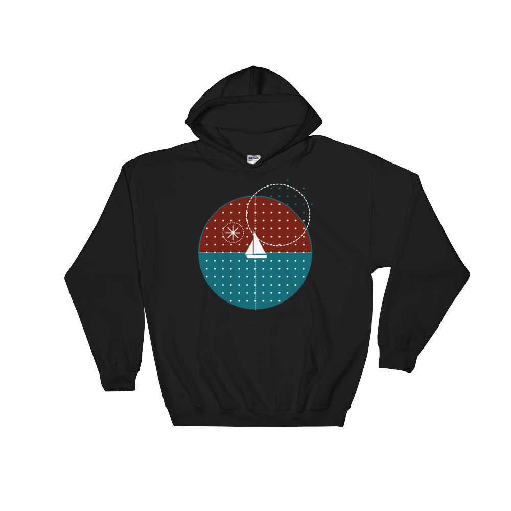 Starry Night Unisex Hooded Sweatshirt, Collection Fjaka-Black-S-Tamed Winds-tshirt-shop-and-sailing-blog-www-tamedwinds-com