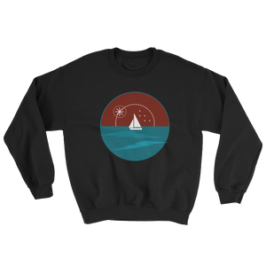 Sunset Unisex Crewneck Sweatshirt, Collection Fjaka-Black-S-Tamed Winds-tshirt-shop-and-sailing-blog-www-tamedwinds-com