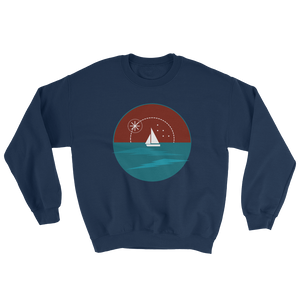 Sunset Unisex Crewneck Sweatshirt, Collection Fjaka-Navy-S-Tamed Winds-tshirt-shop-and-sailing-blog-www-tamedwinds-com