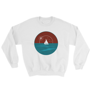 Sunset Unisex Crewneck Sweatshirt, Collection Fjaka-White-S-Tamed Winds-tshirt-shop-and-sailing-blog-www-tamedwinds-com