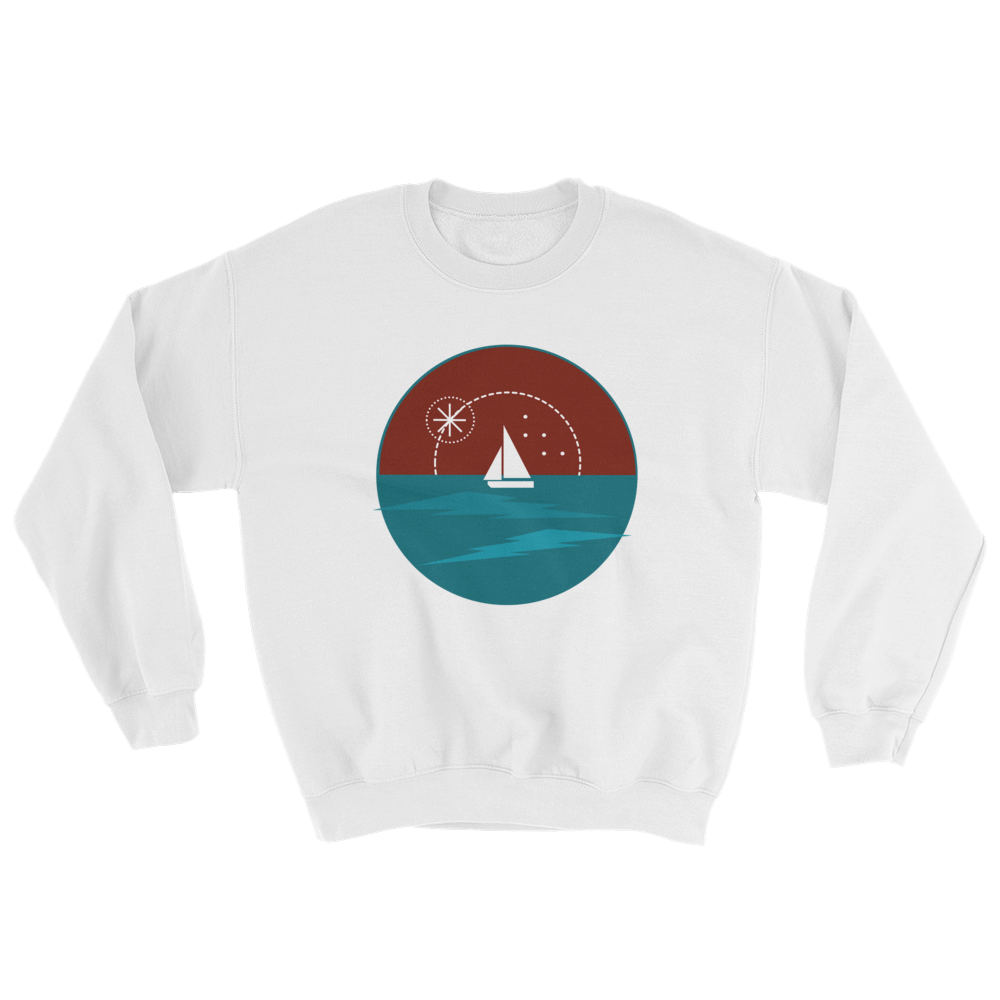 Sunset Unisex Crewneck Sweatshirt, Collection Fjaka-White-S-Tamed Winds-tshirt-shop-and-sailing-blog-www-tamedwinds-com
