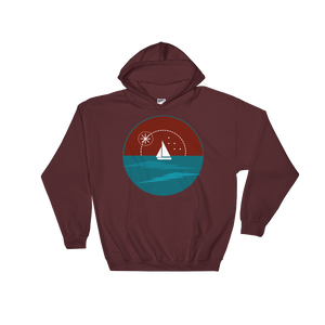 Sunset Unisex Hooded Sweatshirt, Collection Fjaka-Maroon-S-Tamed Winds-tshirt-shop-and-sailing-blog-www-tamedwinds-com