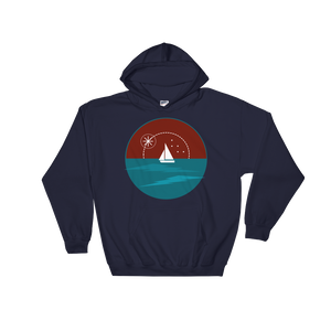 Sunset Unisex Hooded Sweatshirt, Collection Fjaka-Navy-S-Tamed Winds-tshirt-shop-and-sailing-blog-www-tamedwinds-com