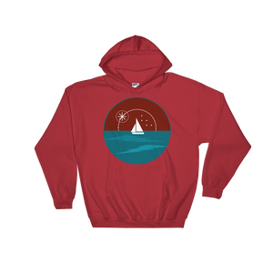 Sunset Unisex Hooded Sweatshirt, Collection Fjaka-Red-S-Tamed Winds-tshirt-shop-and-sailing-blog-www-tamedwinds-com