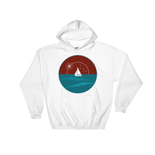 Sunset Unisex Hooded Sweatshirt, Collection Fjaka-White-S-Tamed Winds-tshirt-shop-and-sailing-blog-www-tamedwinds-com